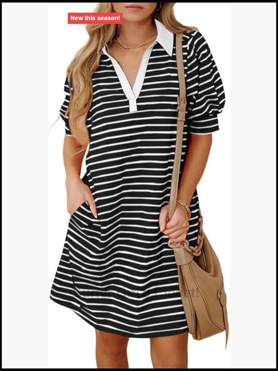 Dresses & Skirts - Cotton Blend Striped Midi Dress with Pockets for Women
